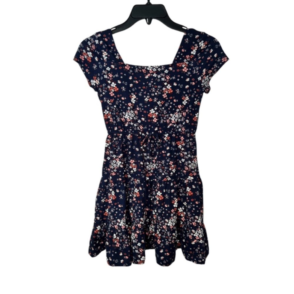 Girls Three Pink Hearts Floral Dress Size M Navy Blue